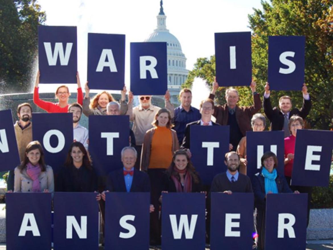 War is not the Answer signs in front of Capitol